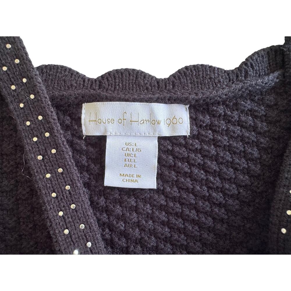 House of Harlow 1960 Large Black Pearl Strap Crop Top Knit Y2K Party Cami - Picture 3 of 8